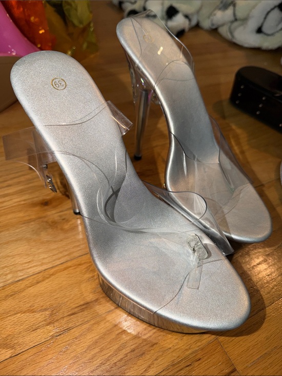 Shoes - Clear Strap Silver Platform Stiletto Heels